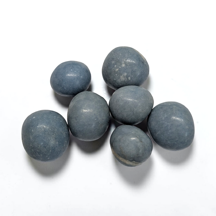 Soft blue tumbled Angelite pocket stone for peace and grief support