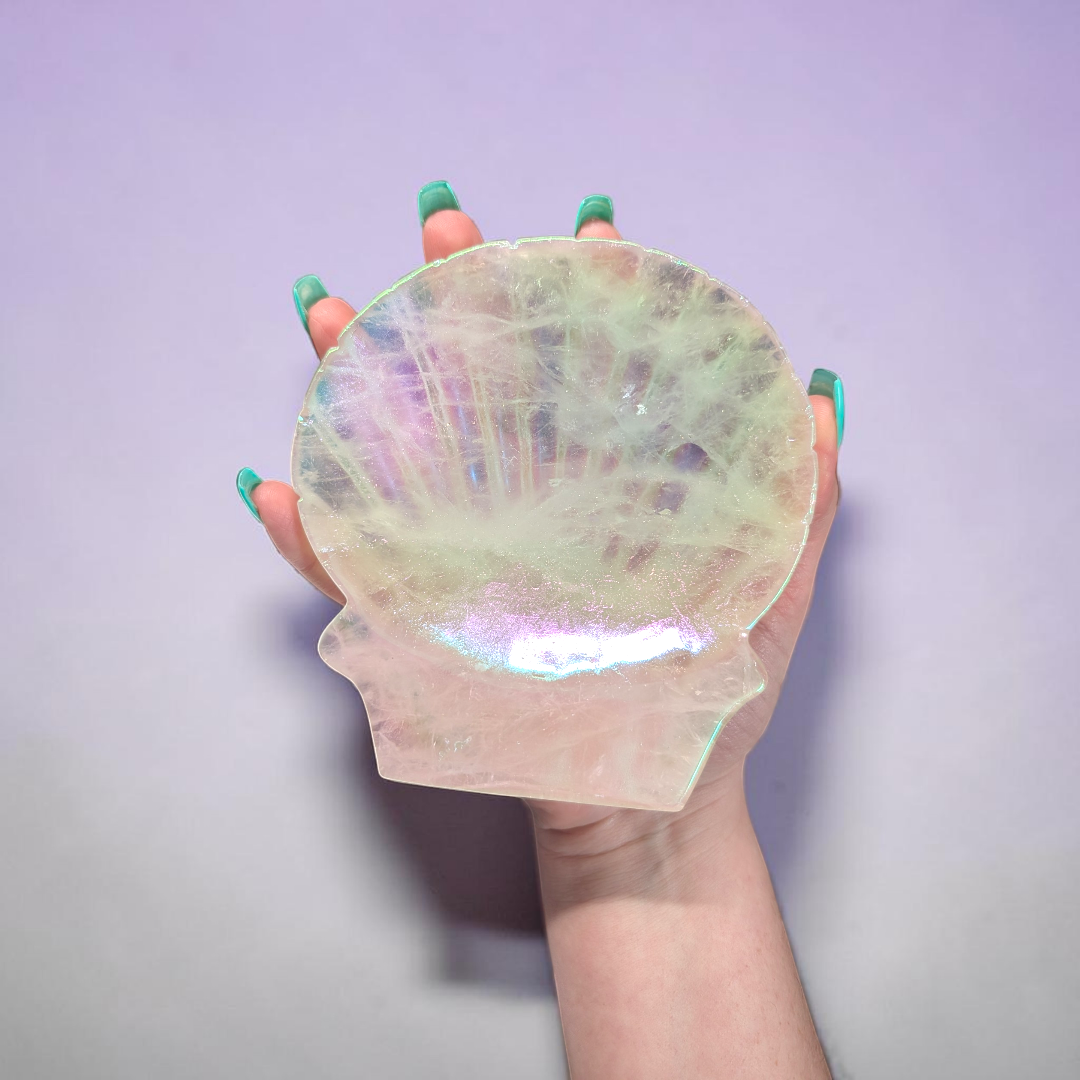 Clear Quartz Aura Sea Shell | Clear Quartz | Clearing Mental Fog and Amplifying Energy | Zen Collection Canada