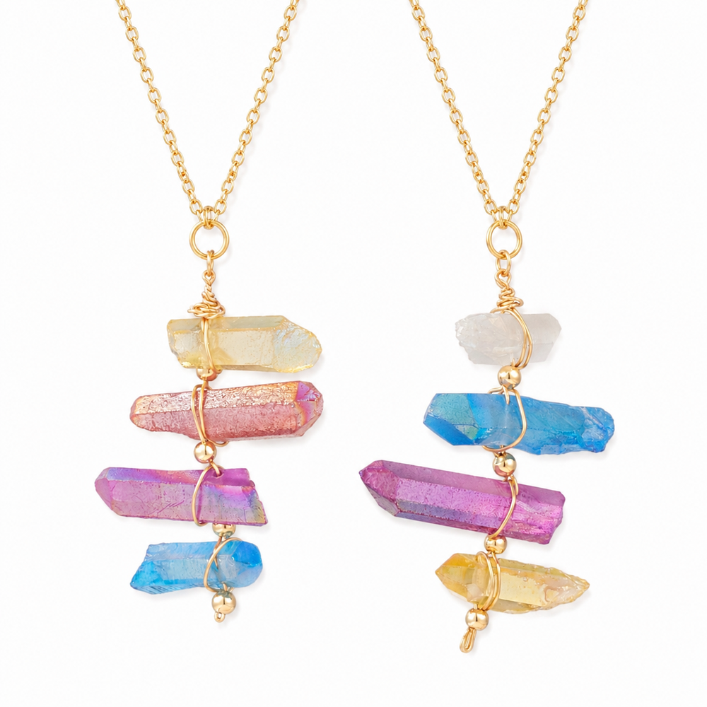 Aura Quartz Crystal Cascade Necklace - Detail view | Crystal Shop Barrie Ontario