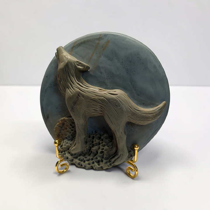 Picture Jasper Crystal Wolf Plaque | Picture Jasper | Instinct and Perseverance Support | Zen Collection Canada