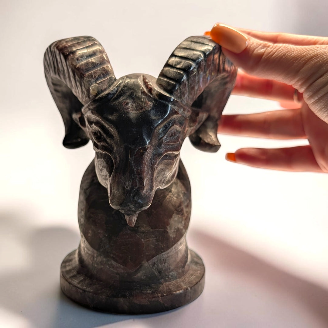 Garnet Crystal Ram Head Carving