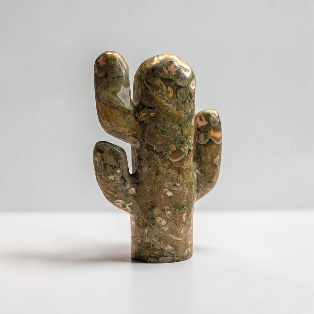Rainforest Jasper Crystal Cactus Carving