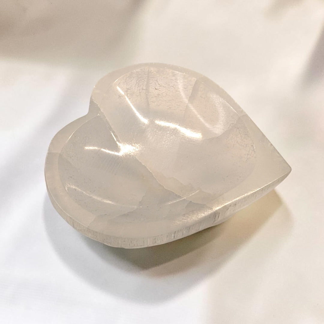 Selenite Heart Crystal Charging Bowl