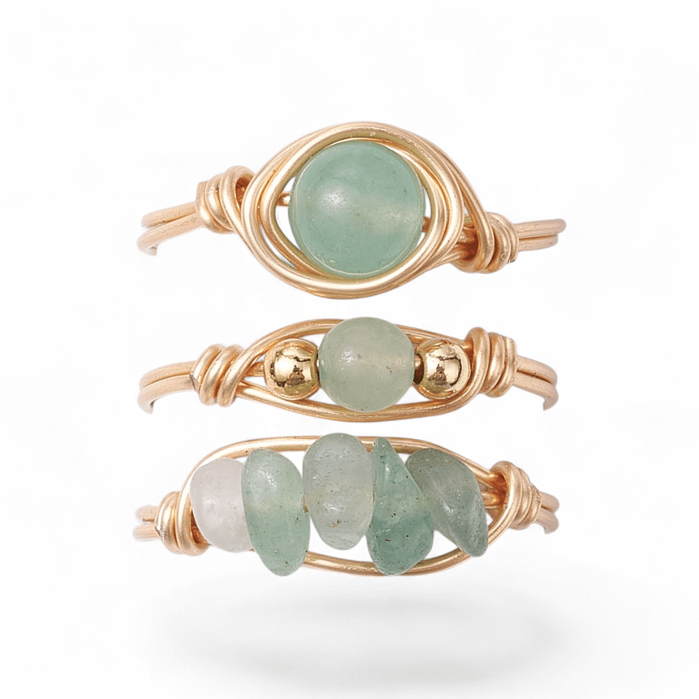 Set of 3 Wire Wrapped Rings — Amethyst, Green Aventurine, Rose Quartz crystal ring — Zen Collection metaphysical store Barrie Ontario