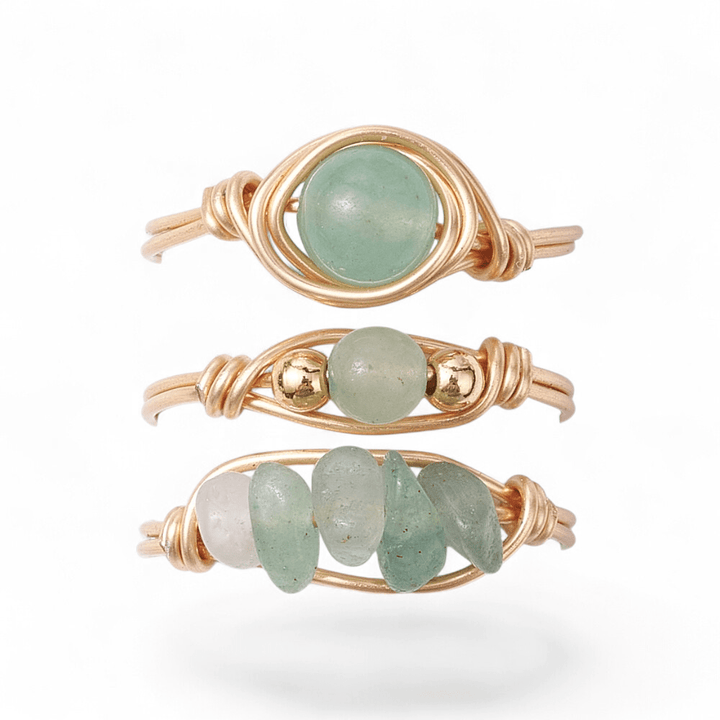 Set of 3 Wire Wrapped Rings — Amethyst, Green Aventurine, Rose Quartz crystal ring — Zen Collection metaphysical store Barrie Ontario
