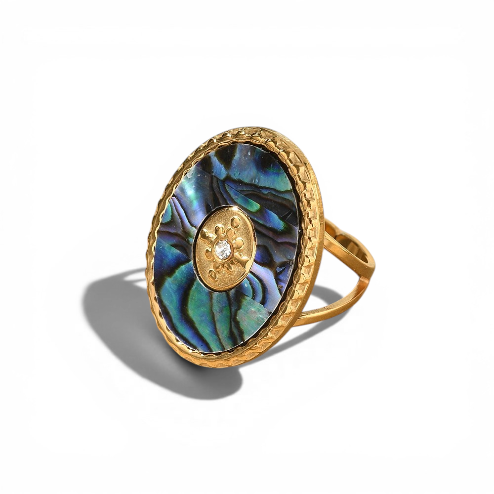 304 Stainless Steel Paua Shell Ring - Alternate angle | Metaphysical Store Canada