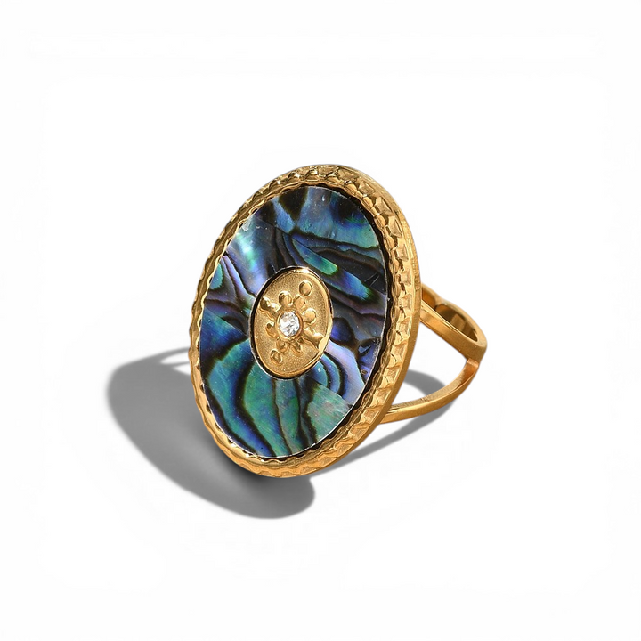 304 Stainless Steel Paua Shell Ring - Alternate angle | Metaphysical Store Canada