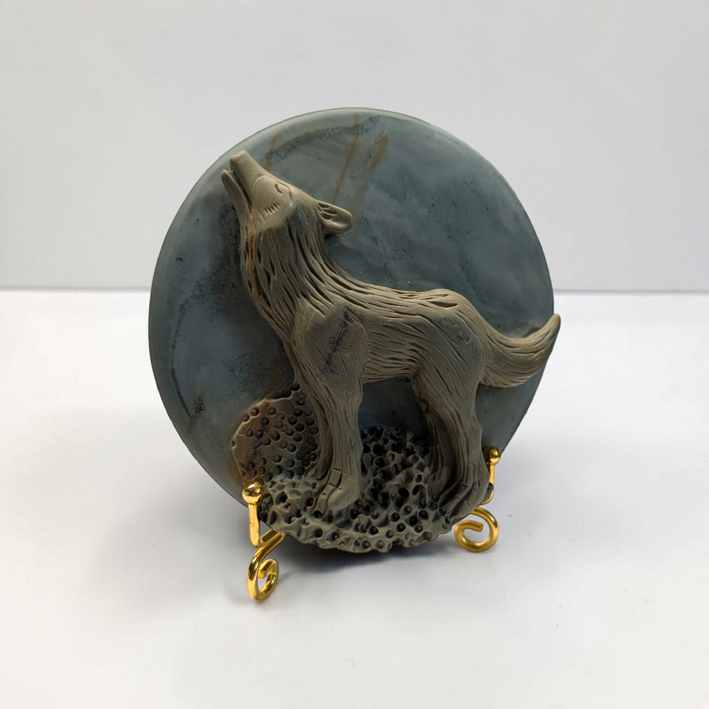 Picture Jasper Crystal Wolf Plaque | Picture Jasper | Instinct and Perseverance Support | Zen Collection Canada