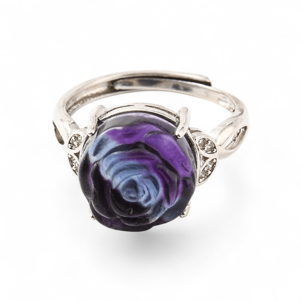 Fluorite Rose Ring — Fluorite crystal ring — Zen Collection metaphysical store Barrie Ontario