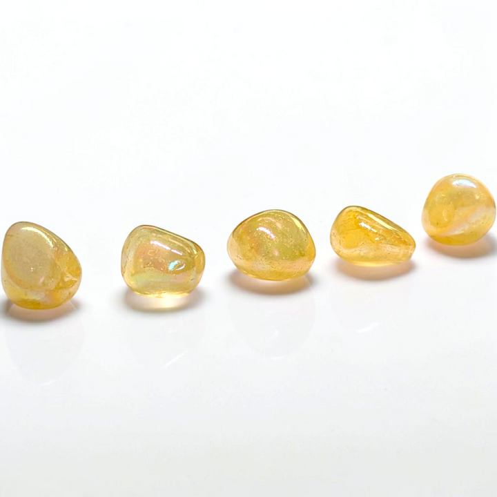 Polished Yellow Aura Quartz tumbled pocket stone for confidence and motivation