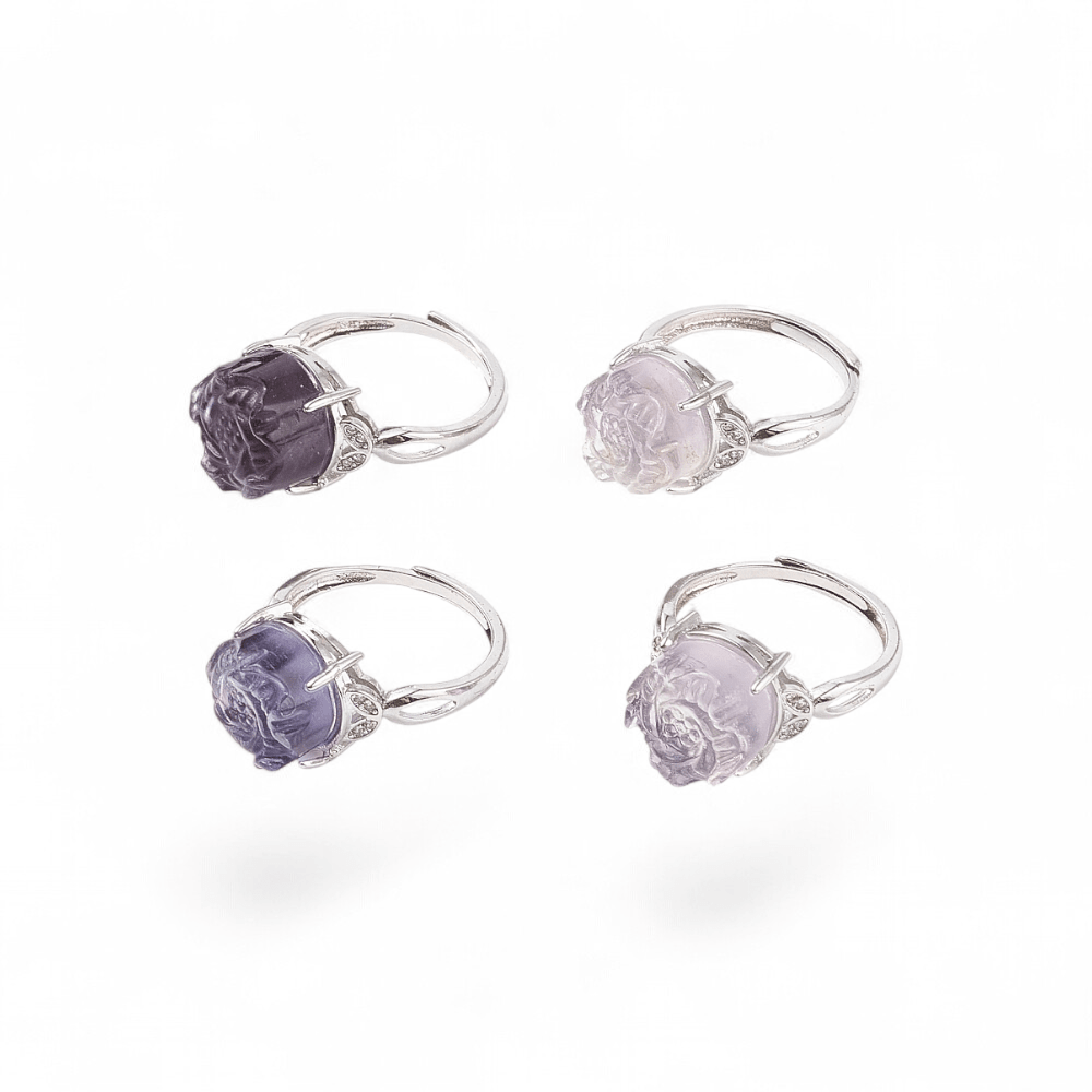 Fluorite Rose Ring — Fluorite crystal ring — Zen Collection metaphysical store Barrie Ontario