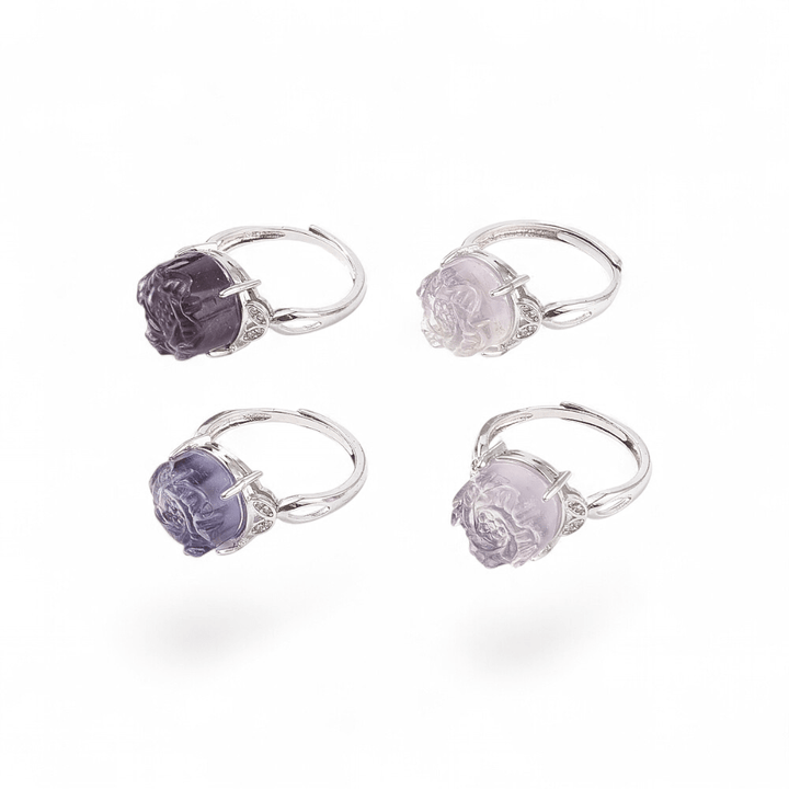 Fluorite Rose Ring — Fluorite crystal ring — Zen Collection metaphysical store Barrie Ontario