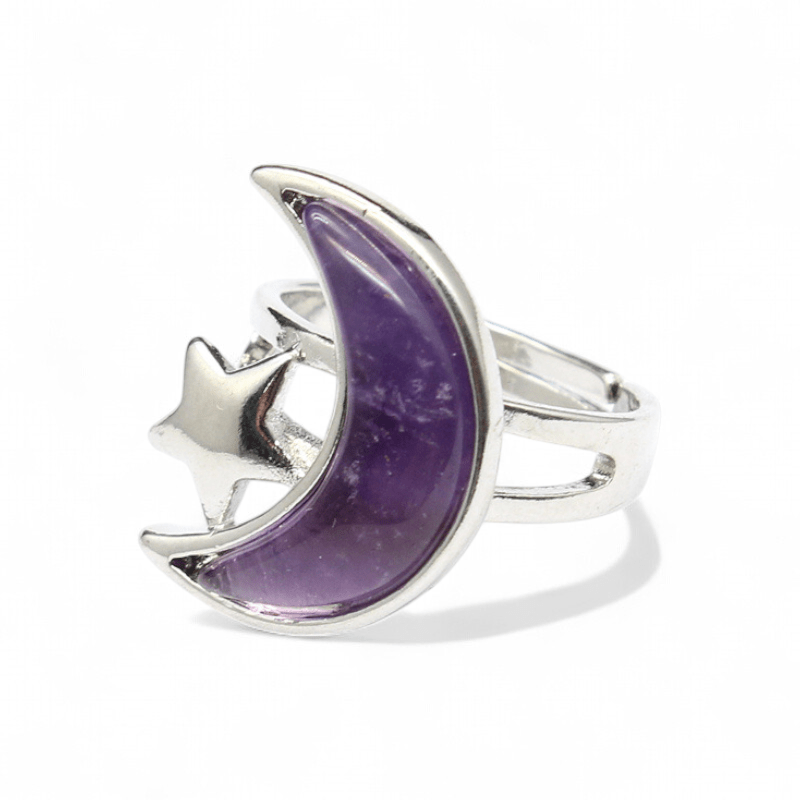 Amethyst Moon and Star Ring — Amethyst crystal ring — Zen Collection metaphysical store Barrie Ontario