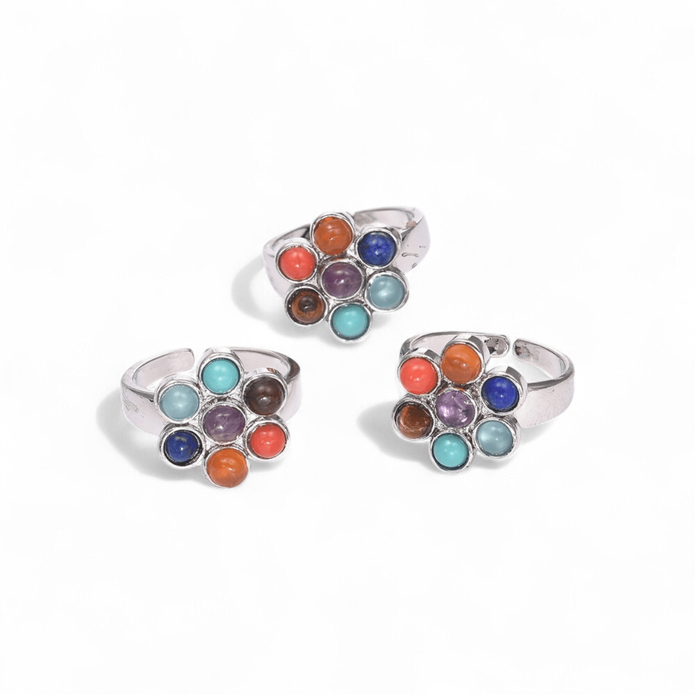 Flower Chakra Ring — Mixed gemstone crystal ring — Zen Collection metaphysical store Barrie Ontario