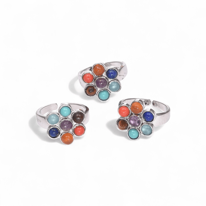 Flower Chakra Ring — Mixed gemstone crystal ring — Zen Collection metaphysical store Barrie Ontario