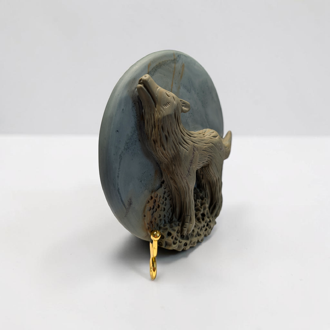 Picture Jasper Crystal Wolf Plaque | Picture Jasper | Instinct and Perseverance Support | Zen Collection Canada