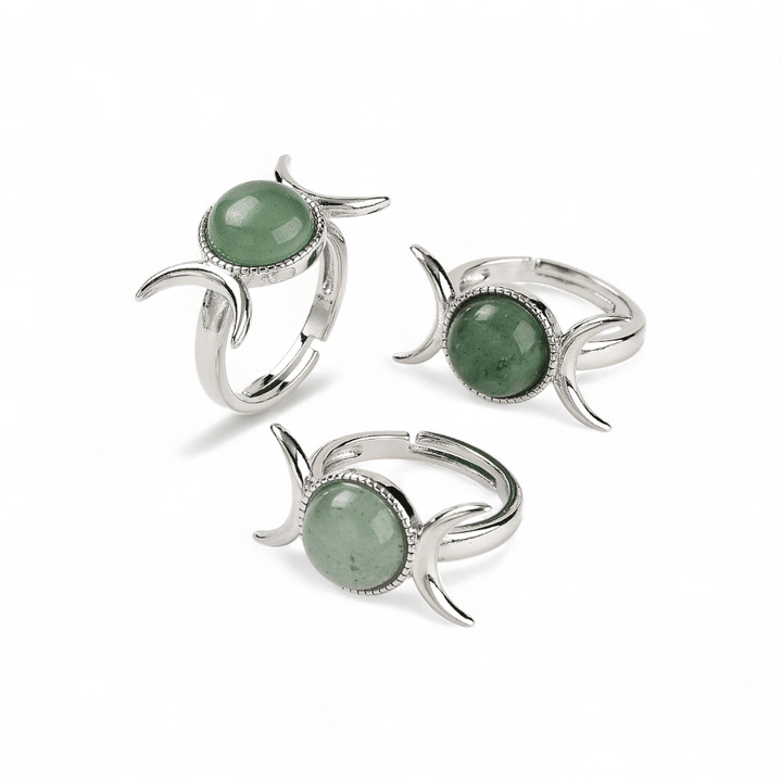 Green Aventurine Triple Moon Ring — Green Aventurine crystal ring — Zen Collection metaphysical store Barrie Ontario