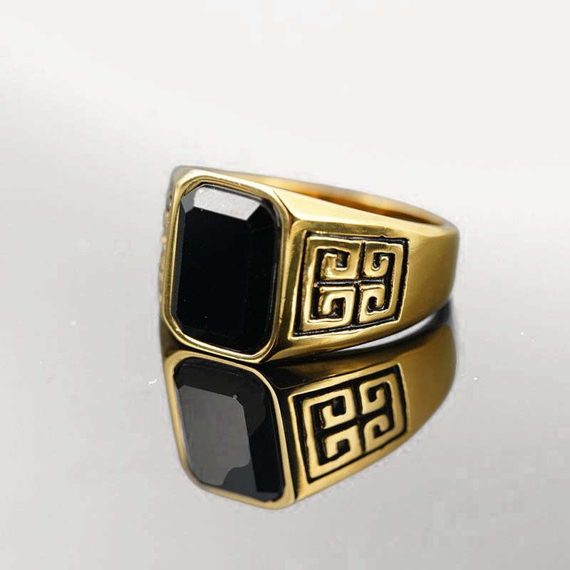 Men's Black Obsidian Stainless Steel Ring - Main View | Zen Collection Metaphysical Store