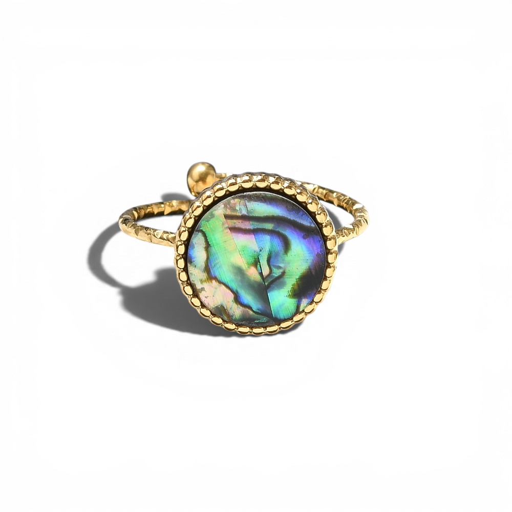 Dainty Natural Abalone Adjustable Ring - Detail view | Crystal Shop Barrie Ontario