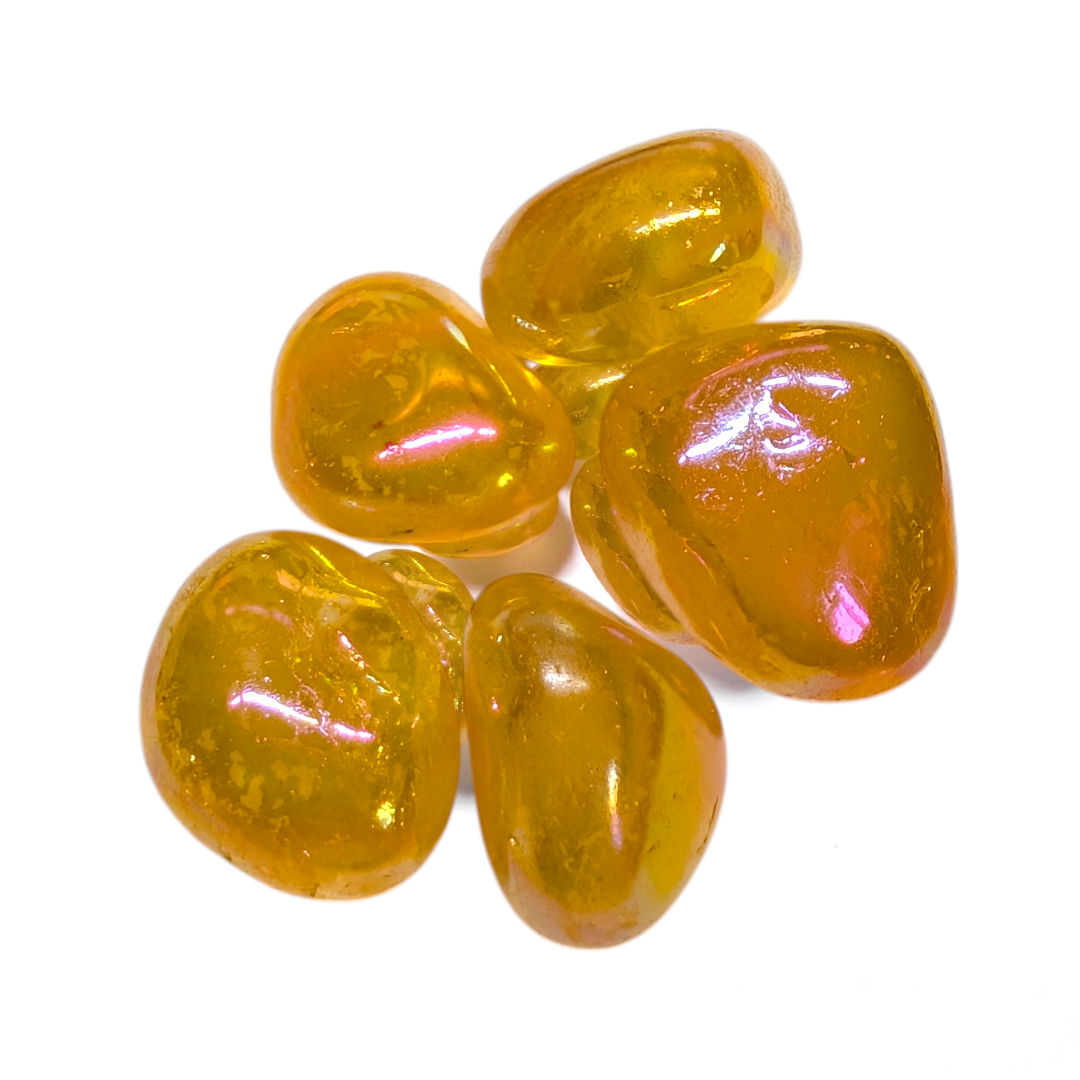 Vibrant orange tumbled Orange Aura Quartz pocket stone for creativity and passion