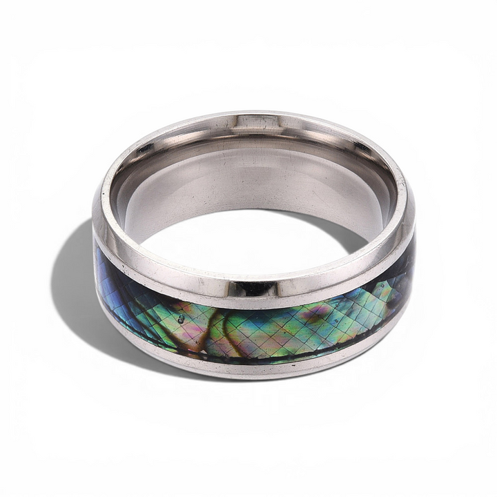 Stainless Steel Abalone Shell Ring - Detail view | Crystal Shop Barrie Ontario
