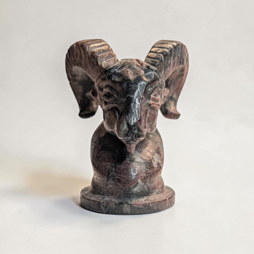Garnet Crystal Ram Head Carving