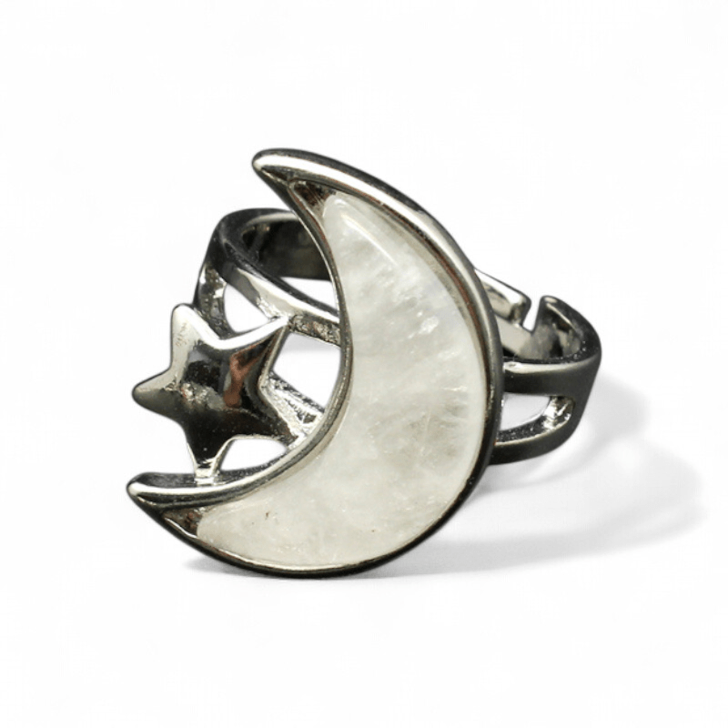 Clear Quartz Moon and Star Ring — Clear Quartz crystal ring — Zen Collection metaphysical store Barrie Ontario