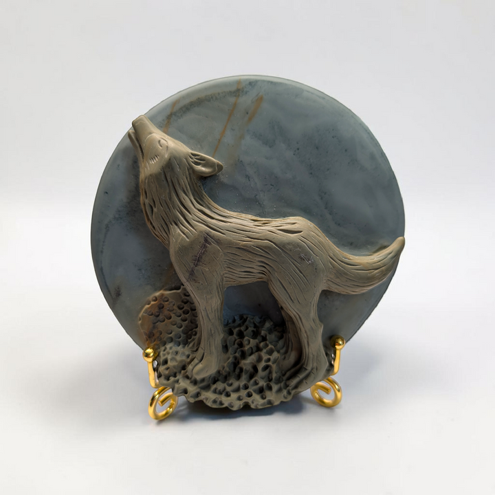 Picture Jasper Crystal Wolf Plaque | Picture Jasper | Instinct and Perseverance Support | Zen Collection Canada