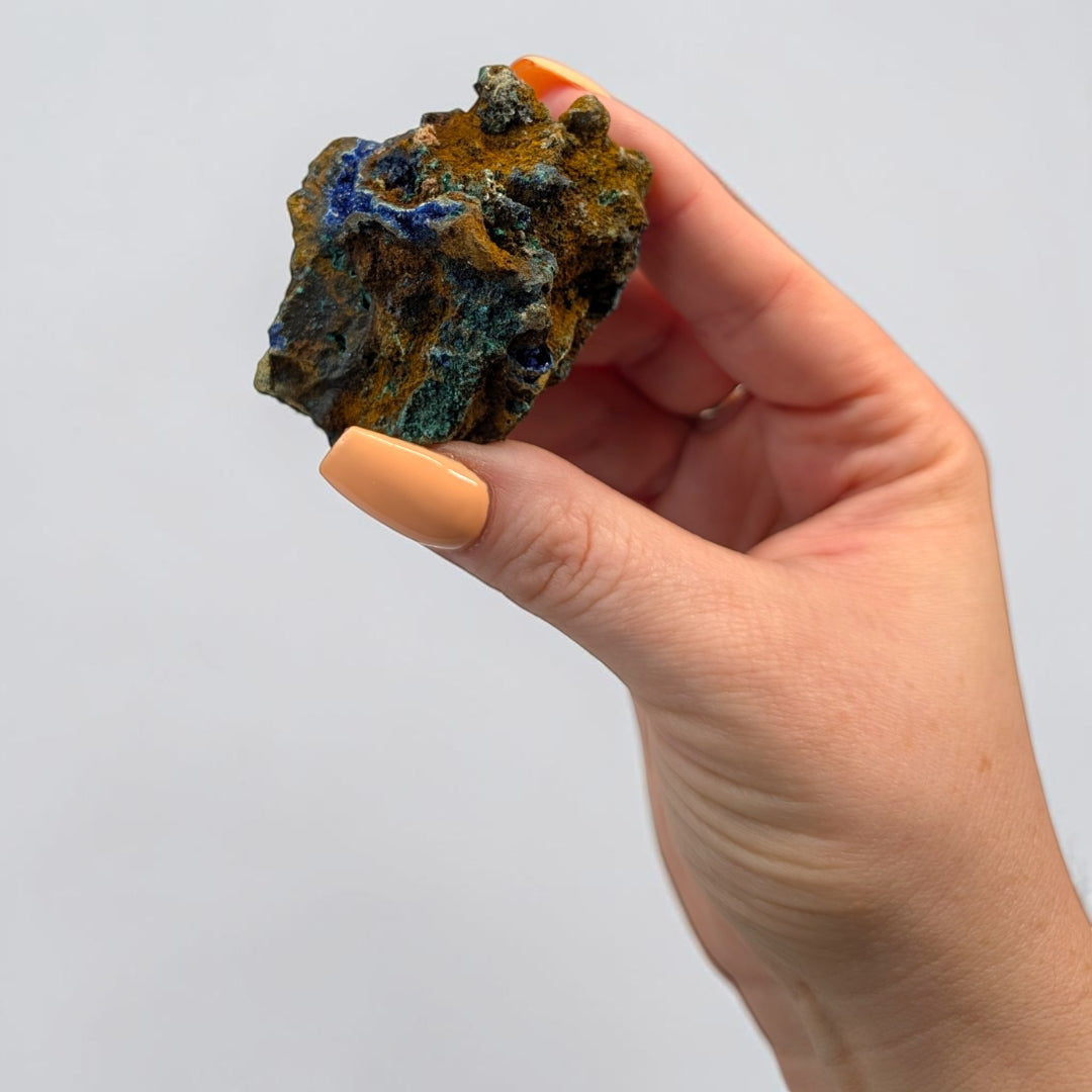 Azurite and Malachite on Copper Matrix