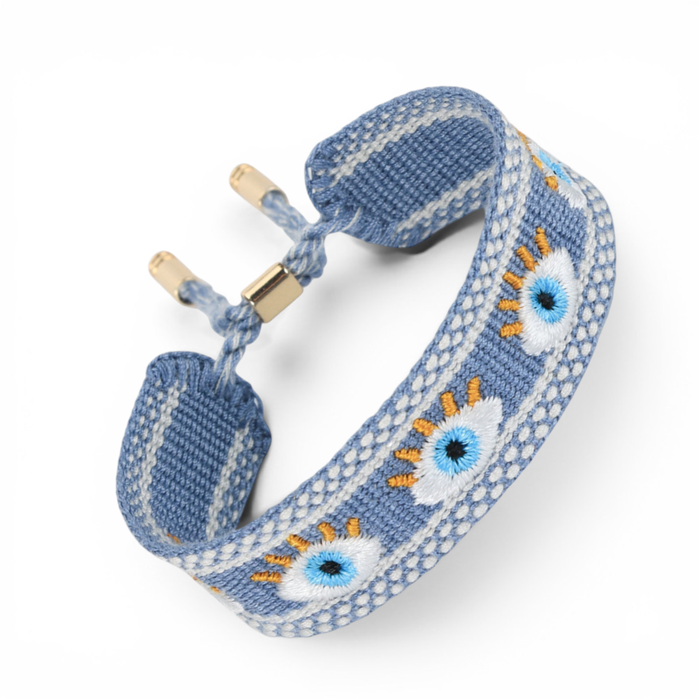Embroidered Evil Eye Bracelet - Detail view | Crystal Shop Barrie Ontario