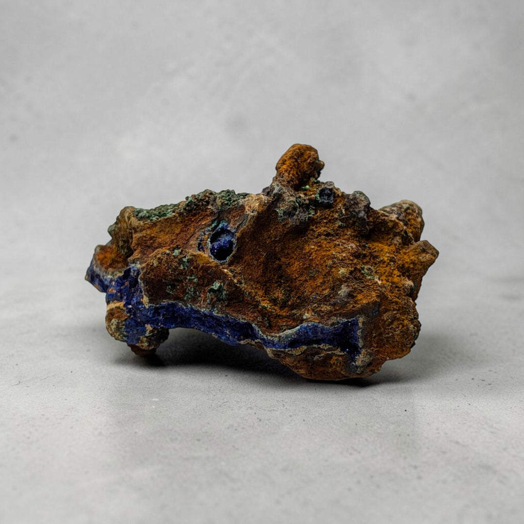 Azurite and Malachite on Copper Matrix