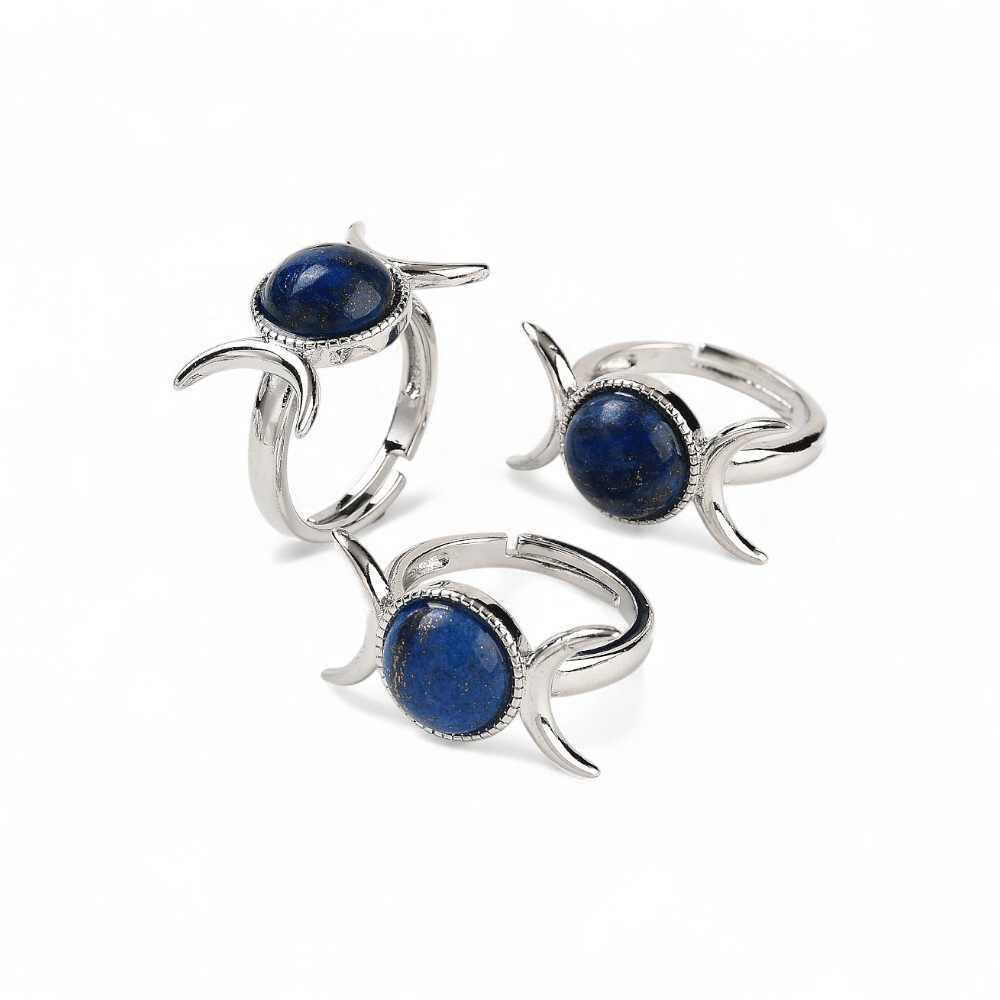 Lapis Triple Moon Ring — Lapis Lazuli crystal ring — Zen Collection metaphysical store Barrie Ontario