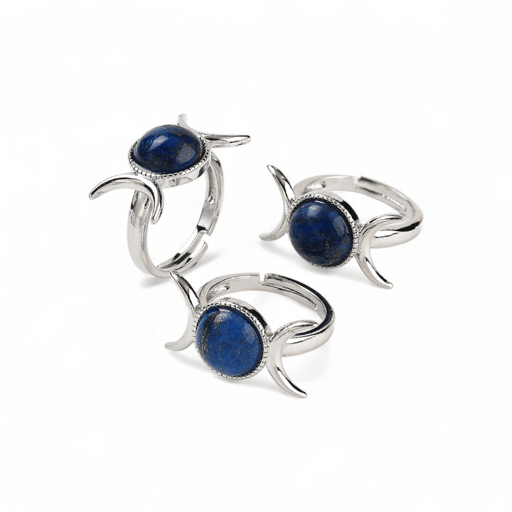 Lapis Triple Moon Ring — Lapis Lazuli crystal ring — Zen Collection metaphysical store Barrie Ontario