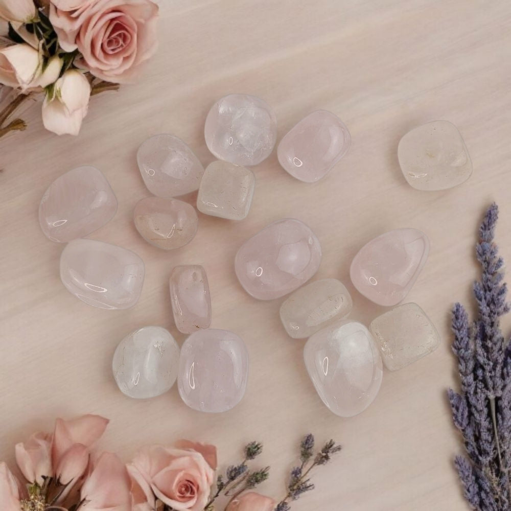 natural rose quartz stone on white cloth