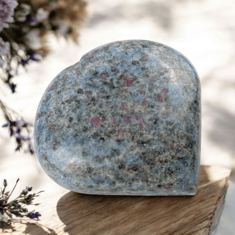 Heart-shaped Ruby Fuchsite with Blue Kyanite streaks

