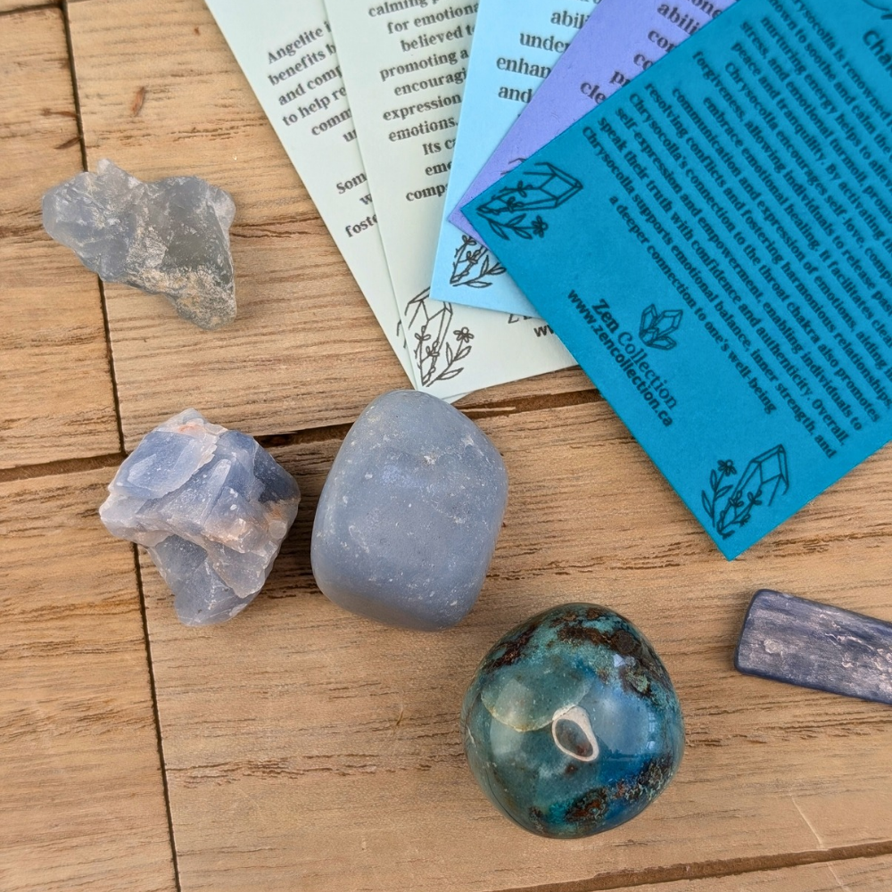 Throat Chakra Crystal Set available today! This set will encourage you to open and freely communicate and express yourself