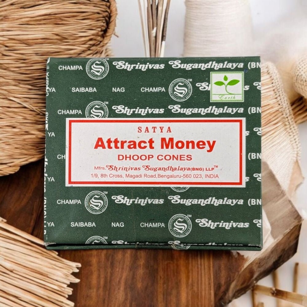 Satya Attract Money Incense Cones – 12 Cones + Holder for Prosperity & Wealth Manifestation