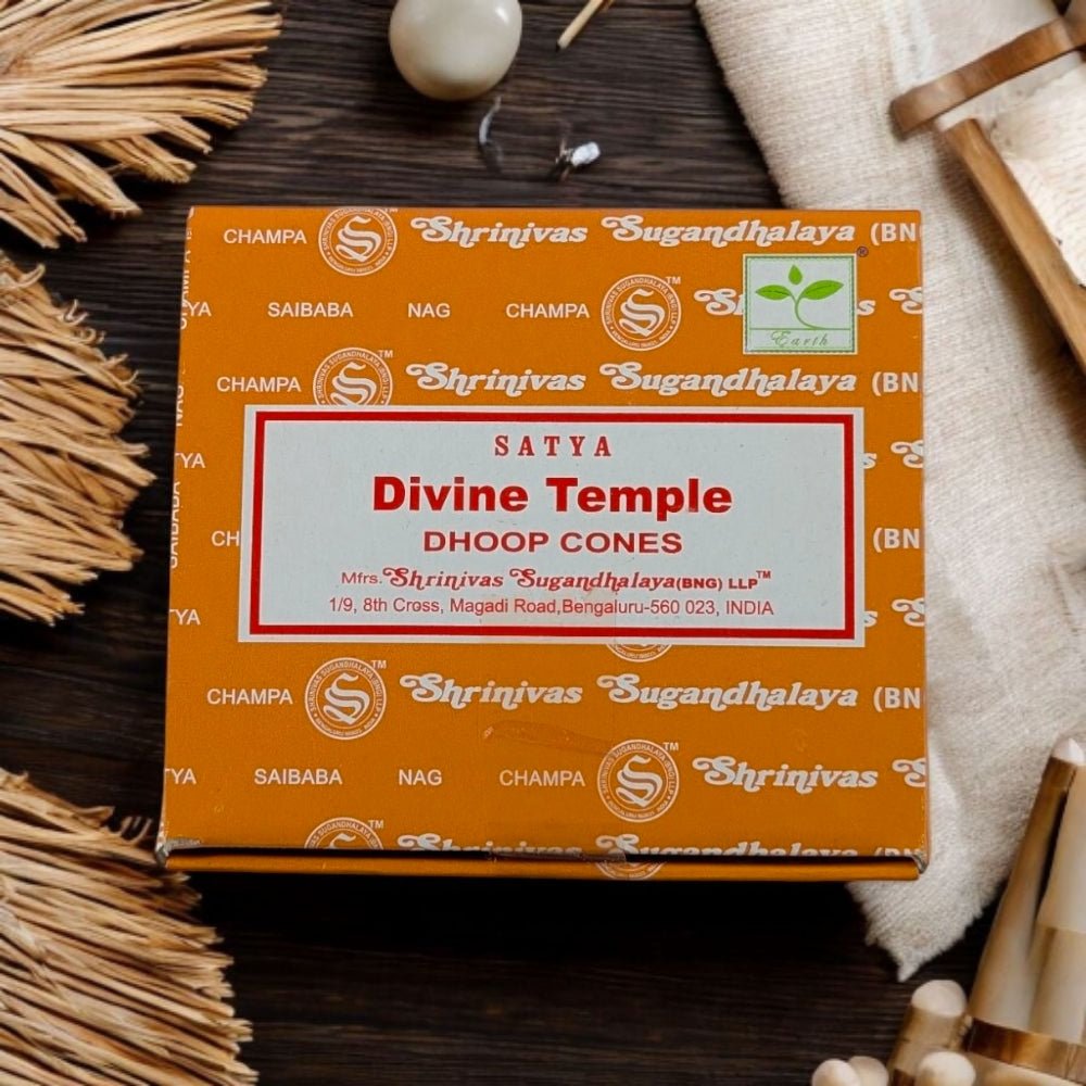 Satya Divine Temple Dhoop Incense Cones – 12 Cones + Holder for Meditation & Prayer