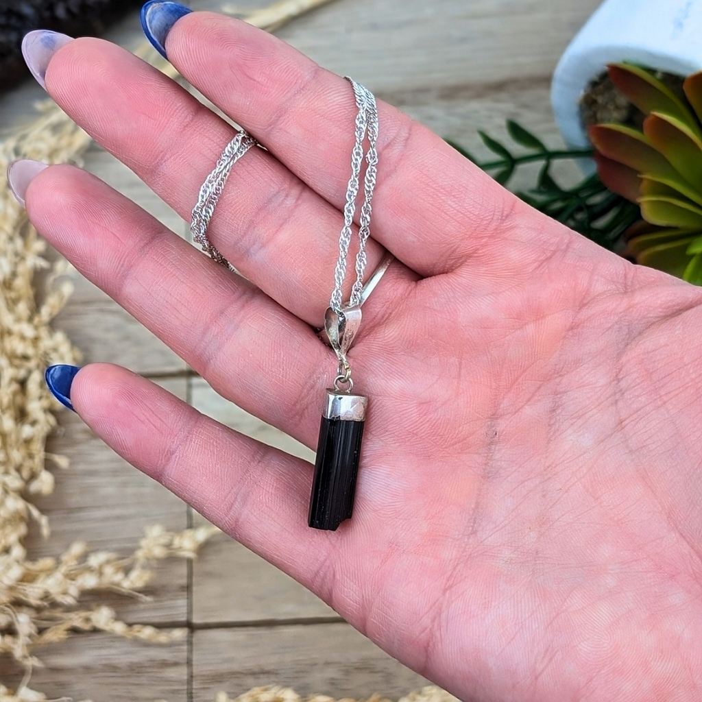 Raw Black Tourmaline Pendant Necklace 