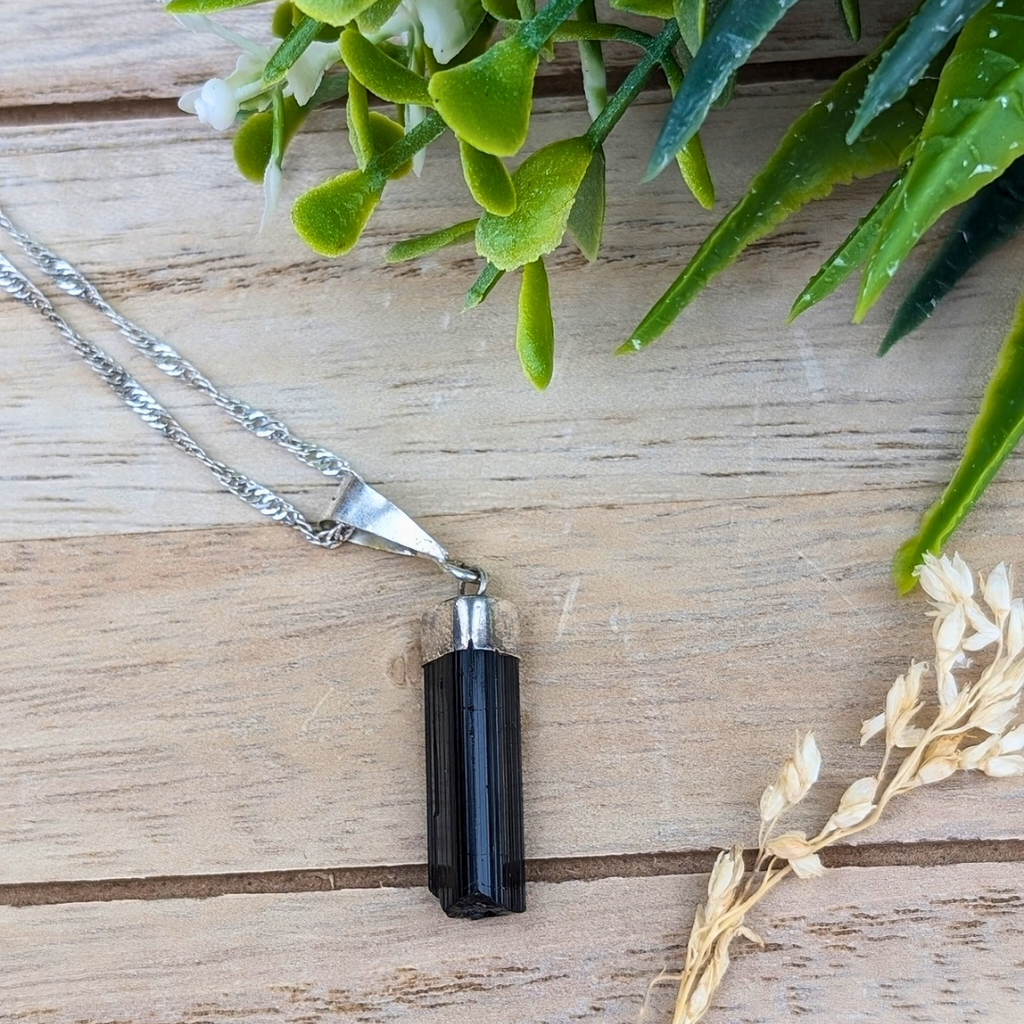 Raw Black Tourmaline Pendant Necklace 