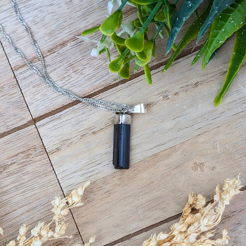 Raw Black Tourmaline Pendant Necklace 