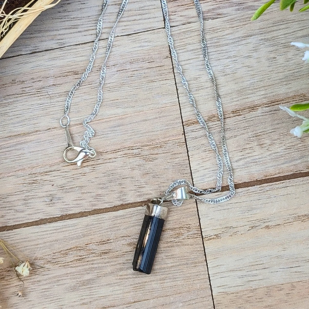 Raw Black Tourmaline Pendant Necklace 