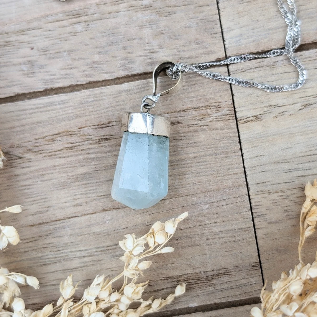 Aquamarine Crystal Pendant Necklace