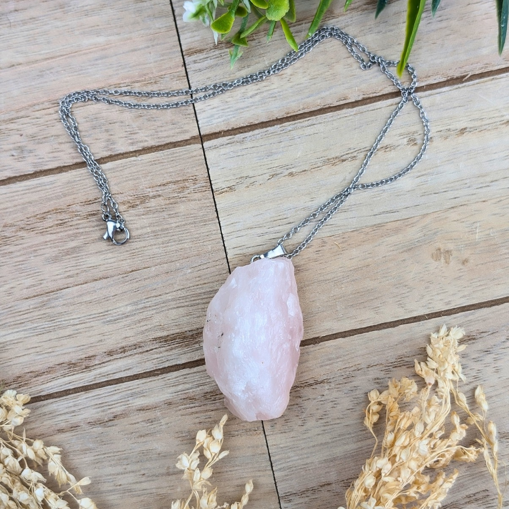 Raw Rose Quartz Necklace 