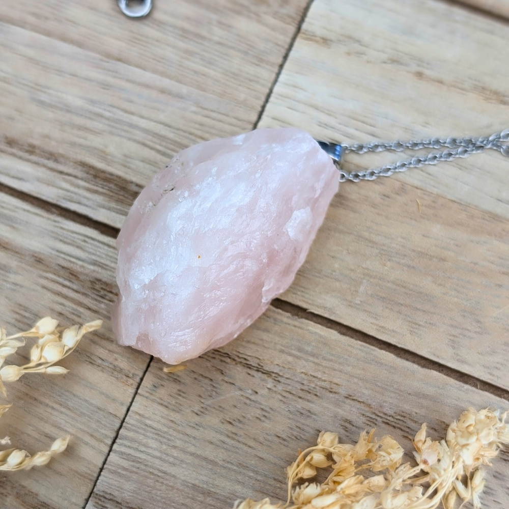 Raw Rose Quartz Necklace 