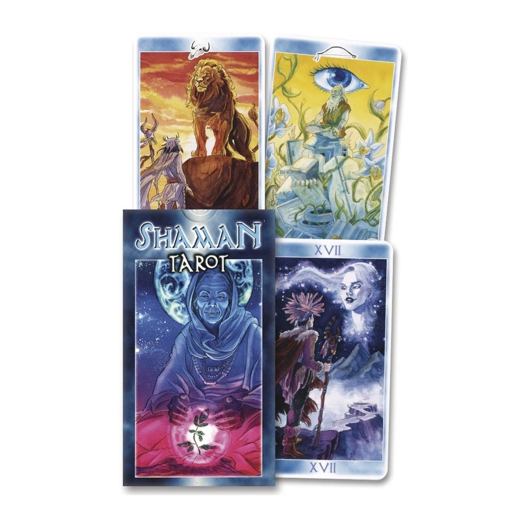 Shaman Tarot Deck box with three cards