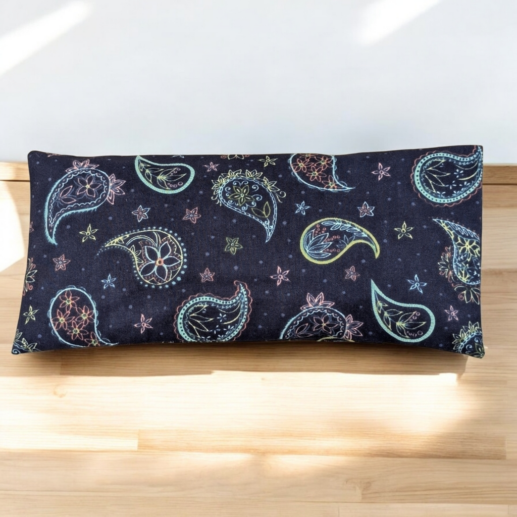 Handmade neck wrap and eye pillow set with celestial paisley print