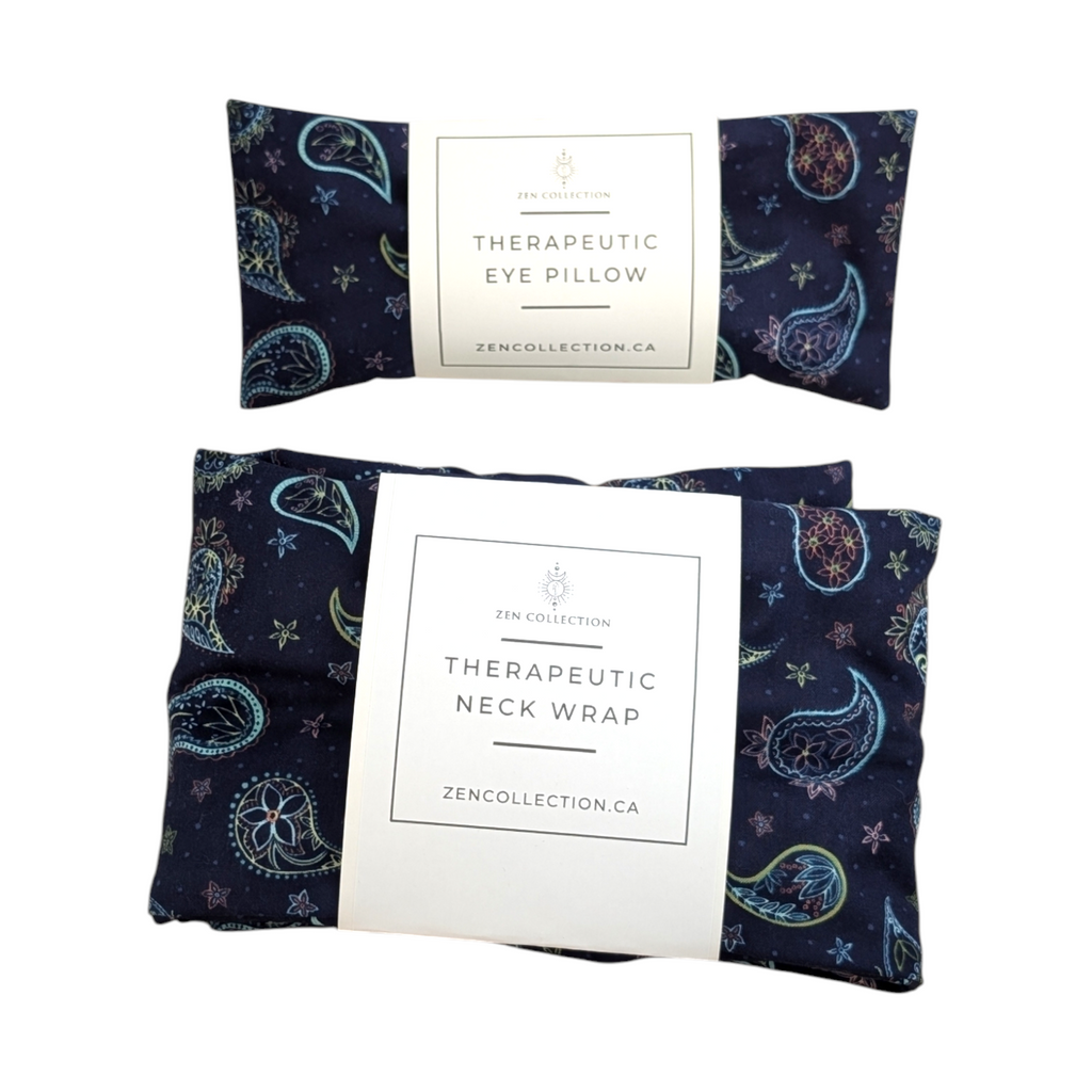 Weighted neck wrap and eye pillow in starlight paisley design