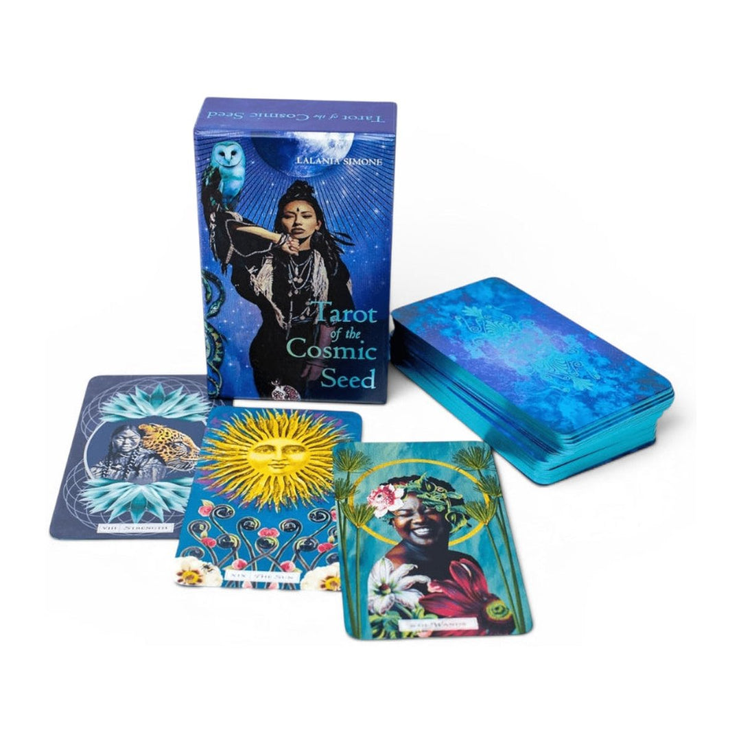 Tarot of the Cosmic Seed box and deck with three cards