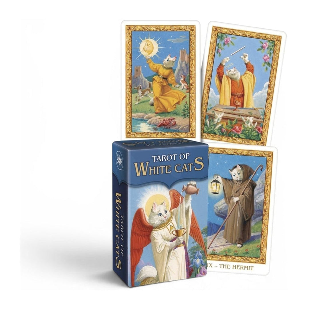 Tarot of White Cats Mini box with three cards, including The Hermit
